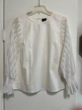 White Sheer Sleeve Women's Blouse
